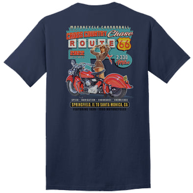 2022 Cross Country Chase Route 66 Pin Up Girl Navy Blue Event Shirt