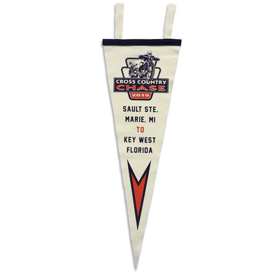 2019 Cross Country Chase Cream Vertical Wool Pennant Sault Ste Marie, MI to Key West, FL