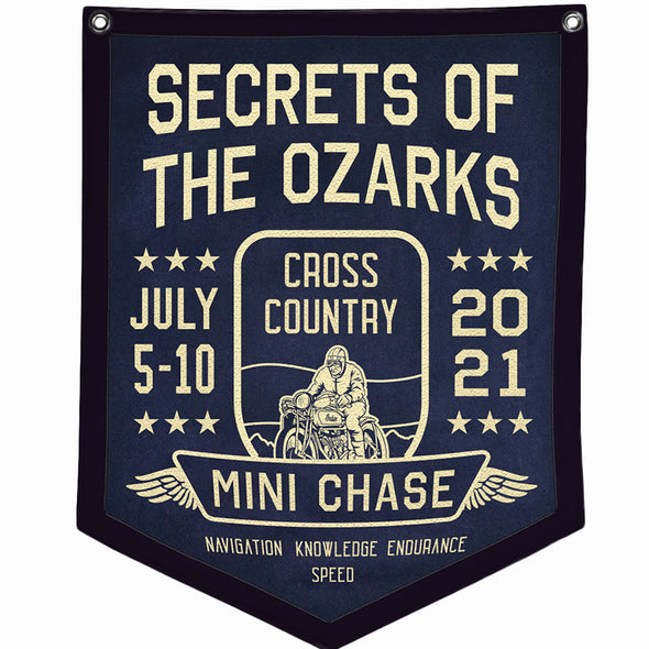 2021 Cross Country Chase "Secrets of the Ozarks" Handmade Wool Banner 18" x 24"