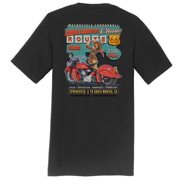 2022 "Pocket Tee" Cross Country Chase Route 66 Pin Up Black Event Shirt