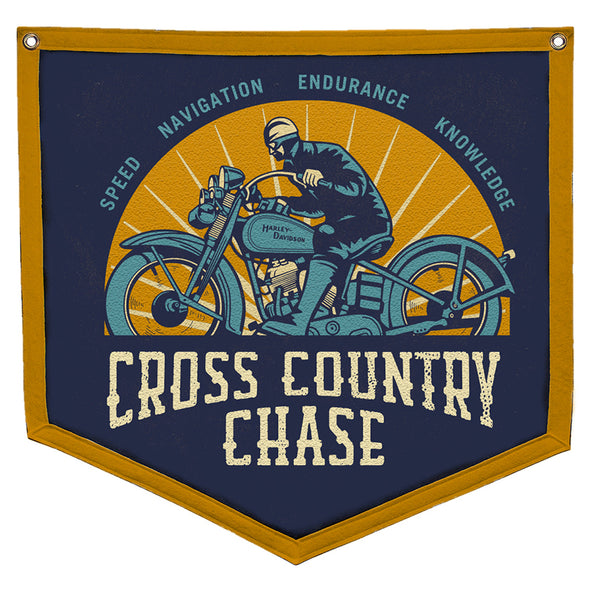 Cross Country Chase Handmade Wool Banner 18" x 18"