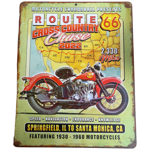 2022 "Route 66 Map and Knucklehead Bike" Limited Edition Metal Sign 12"x15"