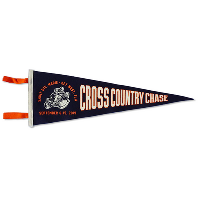 2019 Cross Country Chase Blue Horizontal Wool Pennant Sault Ste Marie, MI to Key West, FL